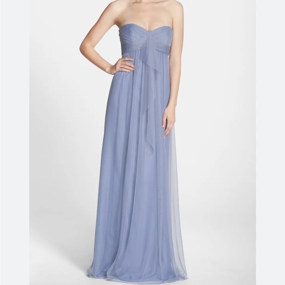Amsale Blue Pleated Strapless Gown for Weddings